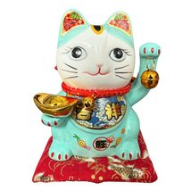 Lucky Cat Coin Bank - Feng Shui Maneki Neko Ceramic Piggy Bank for Good ... - $19.99