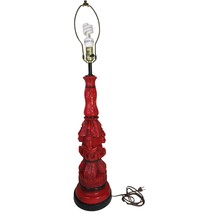 RARE Vintage Pieri Tulli Hindu Buddhist Table Lamp 1973 Faux Cinnabar Red Buddha - $286.11