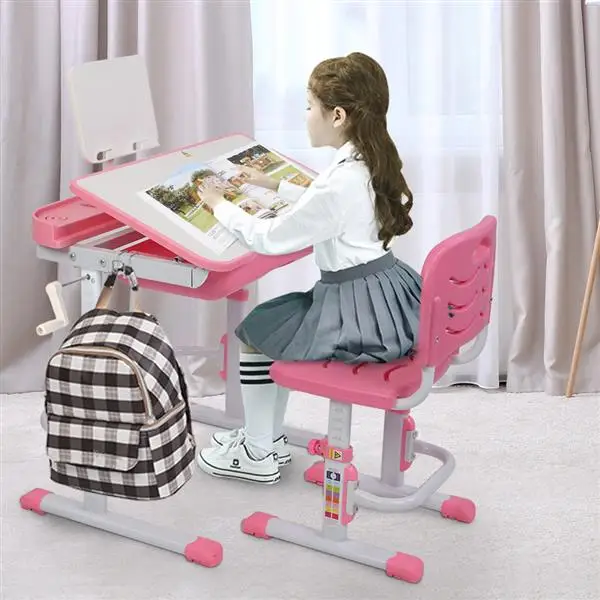 80CM Kids Desk and Chair Set Manual Lifting Tilted Children Learning Table - $291.71