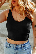 Black Ribbed Knit Sheath Sleeveless Crop Top - $9.34