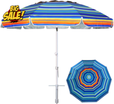 8FT Large Heavy Duty Beach Umbrella W/ Sand Anchor UPF50+ UV Protection ... - $83.23