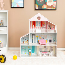 3-Tier Toddler Dollhouse with 8 PCS Furniture Kids Pretend Toy Set with 6 Rooms - £90.94 GBP