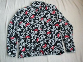 Alfred Dunner Red White Back Floral Blouse Size 20 Long Sleeve - $10.49