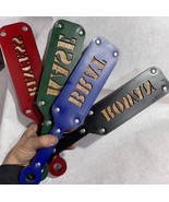 Custom word cut out leather &amp; wood spanking paddle personalized gift box... - $64.99