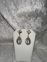 Vintage Rhinestone &amp; Pearl Silver Tone Pierce Earrings Gilded Age Downto... - $373.49 MXN