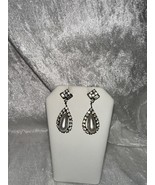Vintage Rhinestone &amp; Pearl Silver Tone Pierce Earrings Gilded Age Downto... - $370.63 MXN