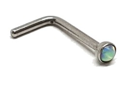 Opal Nose Stud White AB Aurora 1.5mm Titanium 20g (0.8mm) L Bend Deep Cup g23 - £4.92 GBP