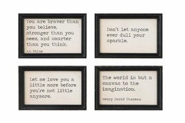 NEW 4 Piece Framed Wall Art Set Pictures Cream Black Wood Quote Motivational - £29.00 GBP