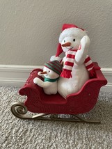 Hallmark 2016 Twinkling Sleigh Ride Musical Motion Plush Snowman & Son Singing - $30.00