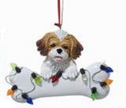 Dog Bone Shih Tzu Brown w/Dog Bone Resin Christmas Ornament - £7.16 GBP