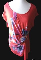 FYLO LONDON BLOUSE SIZE L RED FLORAL SCRUNCH SIDE ESSENTIAL - £11.09 GBP