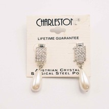 Charleston Earrings Austrian Crystal Faux Pearl Teardrop Surgical Steel Post  - £19.33 GBP
