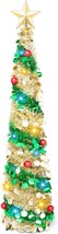 5 Ft Pre lit Pencil Christmas Tree Pop up Christmas Tinsel Tree with Lights and  - £44.96 GBP