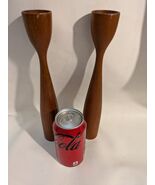 Vintage MCM 2 Teak Wood Tulip Candlestick Candle Holders Denmark 11.5 In... - $68.31 CAD
