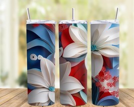 3D Red, White and Blue Lilies 4th of July Floral 20oz Sublimation Straight Tumbl - £1.99 GBP