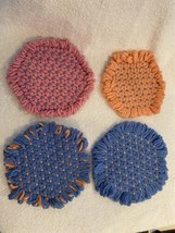 Set Of 4 Handmade Crochet Loom Hot Pad Trivet Potholders Octagon Various... - £10.18 GBP