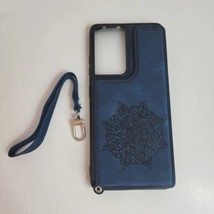 Cell Phone Case For Samsung S21 Ultra Card Wallet Leather Wristlet Magnetic Blue - £5.90 GBP