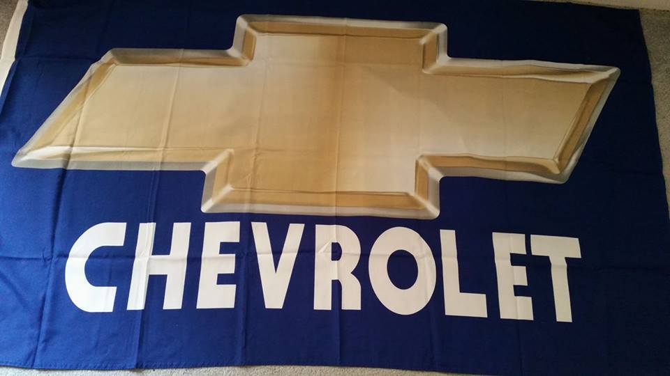Chevrolet gold Bow tie logo on a new blue 3 x 5 ft polyester flag w/grom... - $20.00