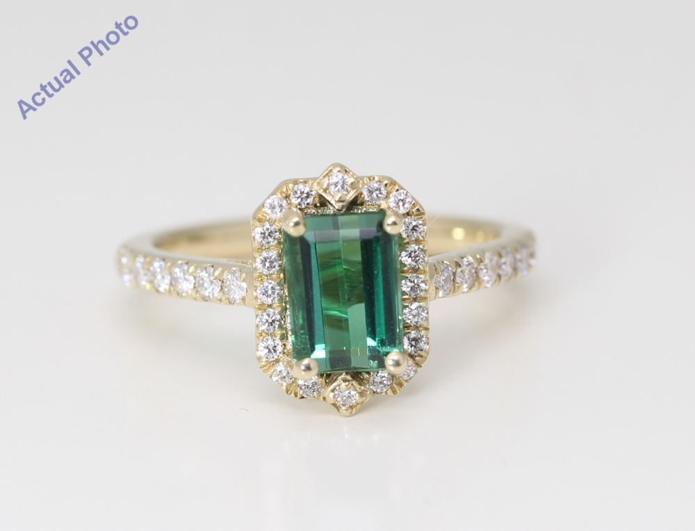 14k Yellow Gold Emerald Tourmaline Diamond Halo Ring Green White VS2  Item image 3