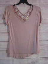 Wishfull Park Size M High Low Short Sleeve Shirt Top Pink  Blouse Casual - £7.05 GBP