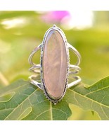 Large Oval Pink Rose Quartz Ring Sterling Silver Women Ring Long Stateme... - $84.85 CAD