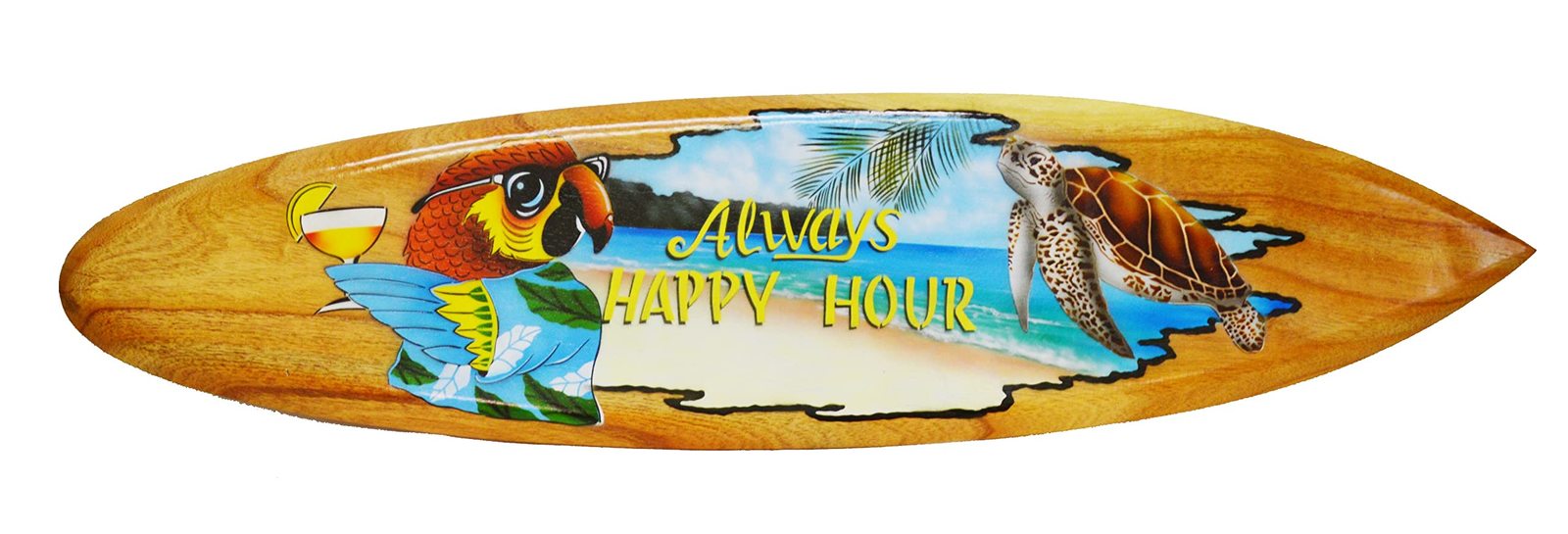 ALWAYS HAPPY HOUR" Beach Parrot Happy Hour Hard Wood Handmade AIRBRUSHED ART Cor - $69.24