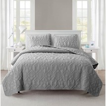 King Coastal Beach Embossed Starfish Seashell Seahorse Grey 3-Piece Quilt Set - $103.22