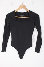 NWT Everlane XS Black Long Sleeve Supima Cotton Square Neck Thong Bodysuit Top - £24.35 GBP