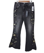 NEW Driftwood 30&#39; Farrah Embroidered Black Celestial Star Flare Jeans - £71.05 GBP