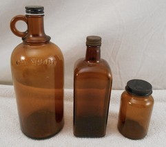 Vintage 3 Brown Bottle Lot  - Medical ? - Clean, no cracks or breaks - £15.65 GBP