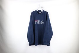 Vintage 90s Fila Mens XL Spell Out Big Logo Mock Neck Fleece Sweatshirt Blue - £39.41 GBP