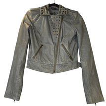 Trouve Womens XS Leather Coat Jacket Grey Studded Moto Asymmetrical Zipp... - $380.12 MXN