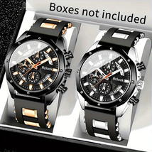 [Fashion  Quartz Watch ] 2pcs Casual Sports  Watch Silicone Strap, Calen... - $29.99