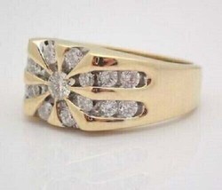 Herren 1CT Rund Schliff Labor Erstellt Diamant Klaster Hochzeit Ring Gelbgold - £84.56 GBP