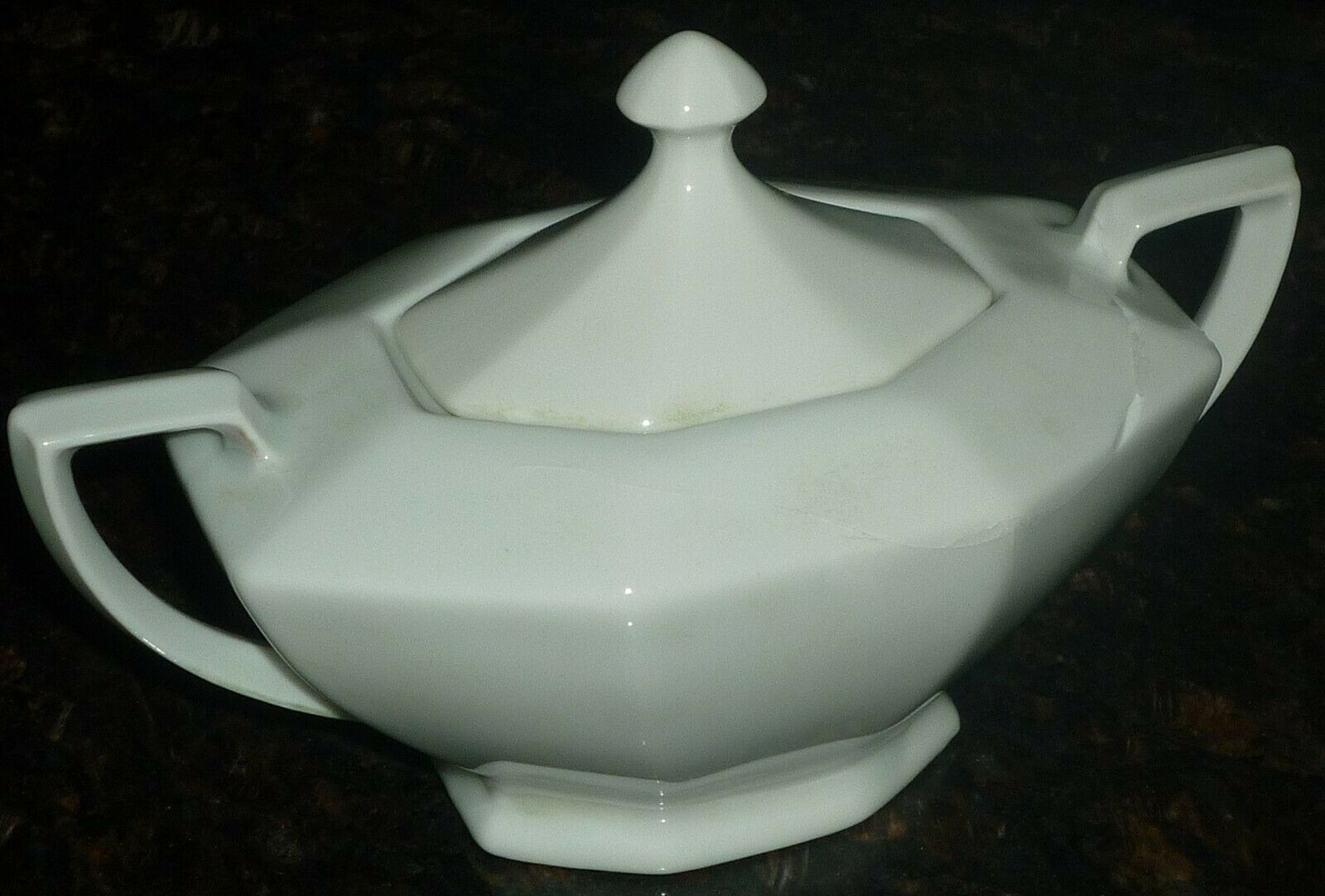 ANTIQUE WHITE PORCELAIN LIDDED SUGAR BOWL VICTORIA CZECHO-SLOVAKIA CRACK... - $4.00