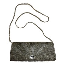 Bijoux Terner Silver Beaded Evening Bag – Rhinestone Accent, Beaded Chai... - $18.00