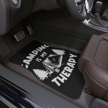 Custom Car Floor Mat - Black and White Illustration of a Tent - Camping is my Th - $36.05+