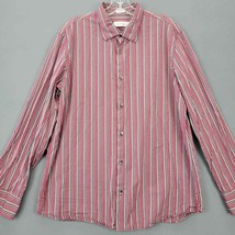 Calvin Klein Men Shirt Size L Red Stripe Preppy Classic Long Sleeves But... - $11.48