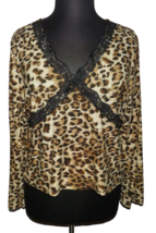 Plus Size 3X Leopard Print Long Sleeve Lace Trimmed Top - £15.71 GBP