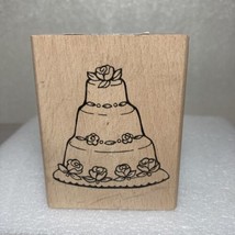 3-Tier Cake Rubber Stamp Wedding Birthday Party Roses Frosting Flowers 3&quot; WM - £6.30 GBP