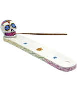 White Day of The Dead Sugar Skull Mexican Dia de Los Muertos Incense Burner - $263.35 MXN