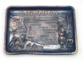 Elegant Vintage Brass Coin Dish Engraved with Arizona State Citiies &amp; La... - $25.16