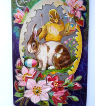 Easter Postcard Duck With Paint Pallet Paints Eggs Bunny Rabbit Fantasy 1910 - £13.34 GBP