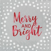 Merry and Bright Foil 16 Ct Silver Luncheon Napkins Christmas Holiday Sparkle - £3.90 GBP