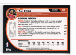 2007-08 Bowman Draft Picks &amp; Stars Silver TJ Ford #97 #&#39;d 194/199 Raptors NM-MT - £1.40 GBP