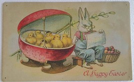 A Happy Easter Bunny Chick Eggs Rustic Vintage Metal Sign - $19.95