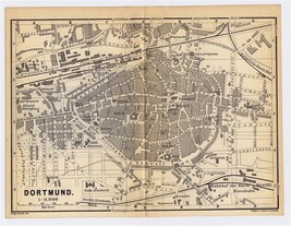 1880 Antique City Map Of Dortmund / North RHINE-WESTPHALIA / Germany - $23.05