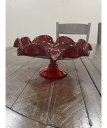 Blenko 7028 Ruby Red Footed Ruffled Blown Crackle Glass Compote Bowl  10.5” - $162.46 CAD