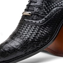John Classic Dress Oxford Woven Calfskin Crocodile Shoes Black image 3