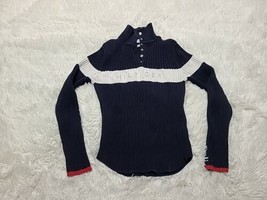 Tommy Hilfiger Ribbed Blue Spell Out Snap Buttons Polo M Sweater Embroid... - £8.67 GBP